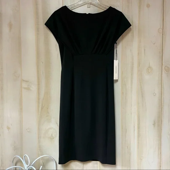 Calvin Klein | Dresses | Calvin Klein Nwt Black Sheath Cap Sleeve Dress Sz  6 Lbd Gold Zipper | Poshmark